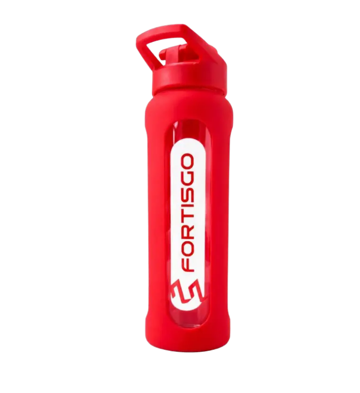Shaker szklany CZERWONY FortisGO z akcesoriami